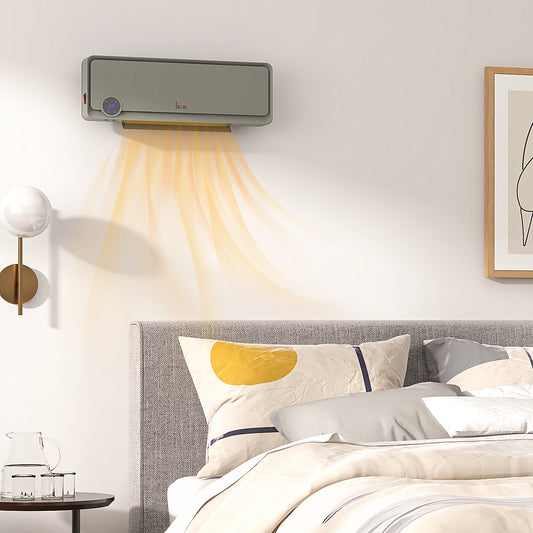 HOMCOM Wall Downflow Heater With Timer Remote Oscillating 1000W 2000W Electric Space Heater Grey
