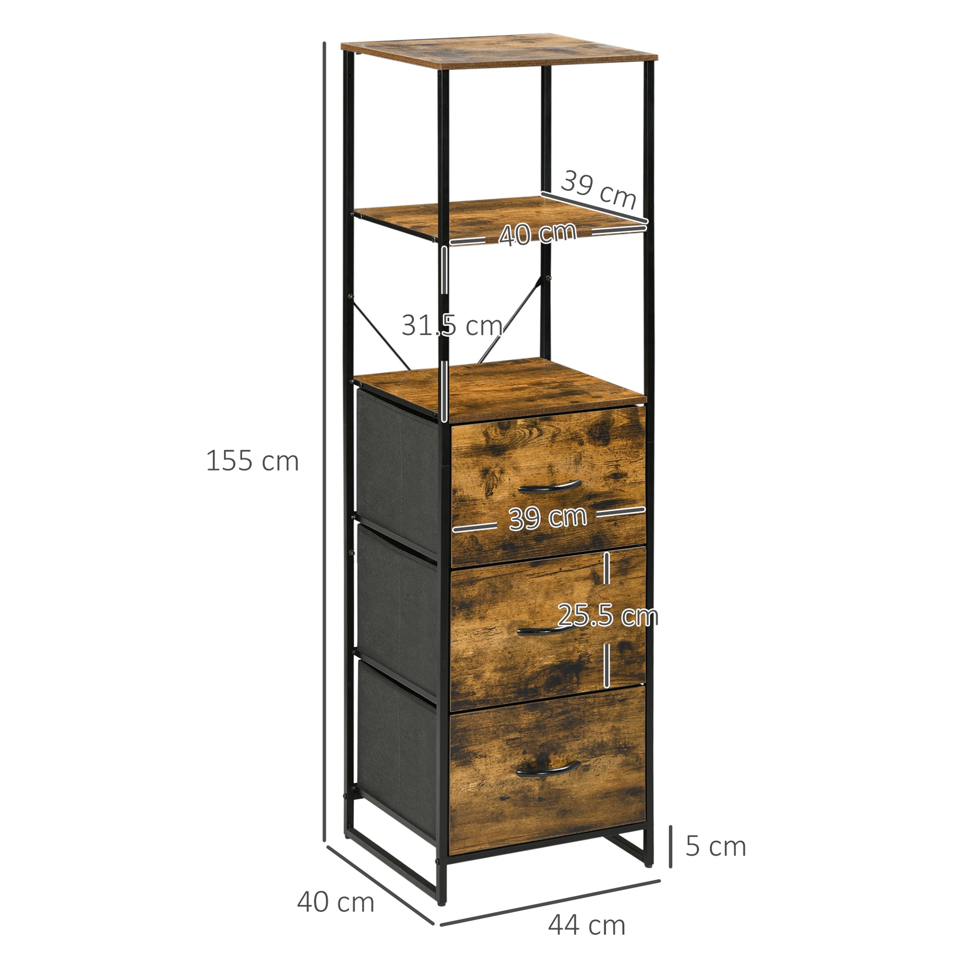 HOMCOM Rustic Brown Industrial Bookshelf with Open Shelves and Foldable Drawers - Multifunctional Storage Solution - ALL4U RETAILER LTD