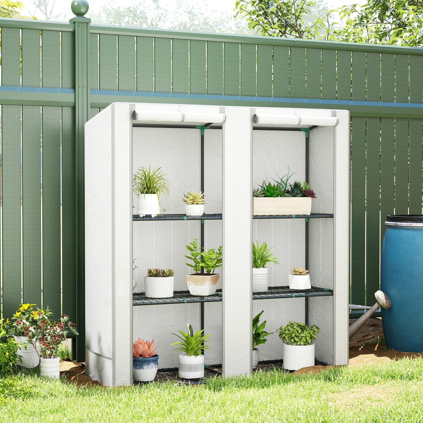 Outsunny Three Tier Mini Greenhouse White With Three Shelves And Roll Up Zip Door
