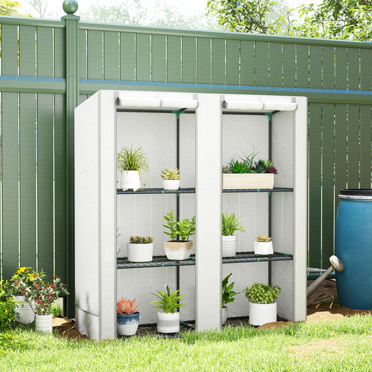 Outsunny Three Tier Mini Greenhouse White With Three Shelves And Roll Up Zip Door