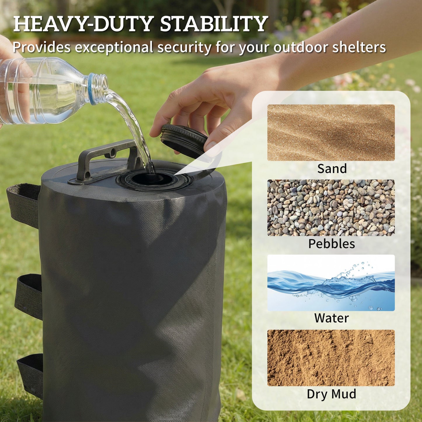 Outsunny 4 Piece Gazebo Weights Sand Bags And Water Weights Bags With Carry Handles For Garden Marquee Parasol Black