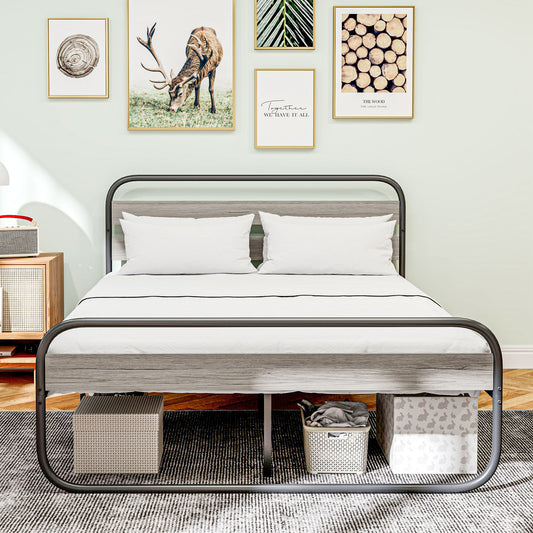 HOMCOM 4ft6 Double Bed Frame Metal Platform Bed With Under Bed Storage No Box Spring Needed Easy Assembly Grey