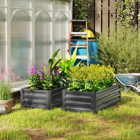 Outsunny Set of Two 110 x 50 Cm Steel Planter Boxes Light Grey for Outdoor Gardens