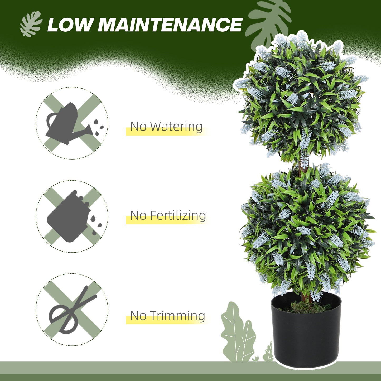 Set Of 2 Decorative Artificial Lavender Ball Trees In Pots Blue 70cm Faux Plants For Indoor Outdoor Decor
