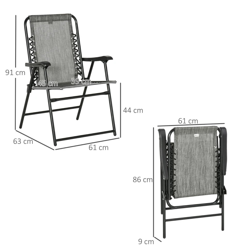 Outsunny 6-Piece Patio Folding Chair Set, Portable Outdoor Chairs with Armrest, Breathable Mesh Fabric Seat & Backrest - Ideal for Camping, Beach, Deck, Lawn - Grey - ALL4U RETAILER LTD