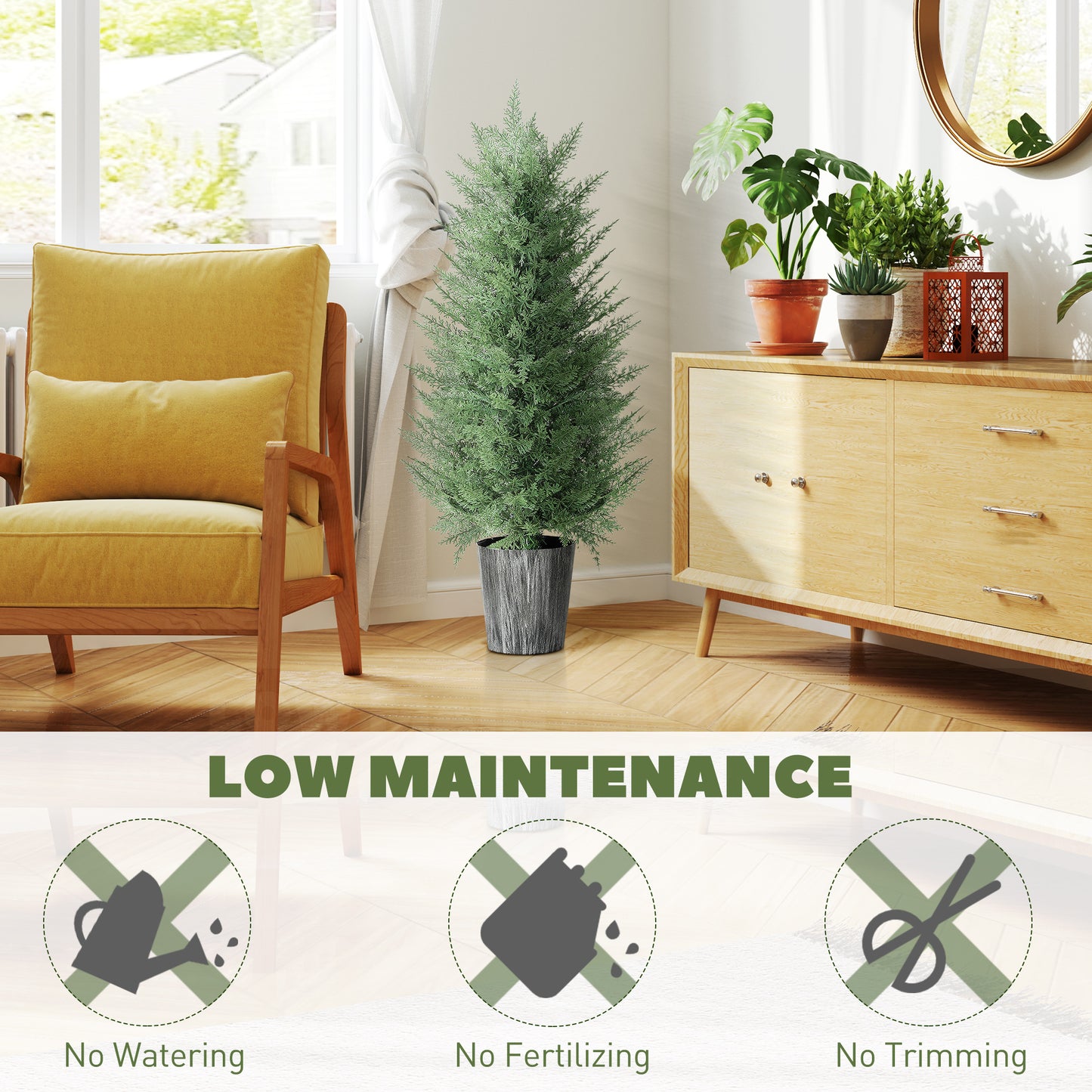 HOMCOM 90cm Artificial Cypress Trees Set Of 2 With Decorative Pots UV Resistant Indoor Outdoor Decor Green