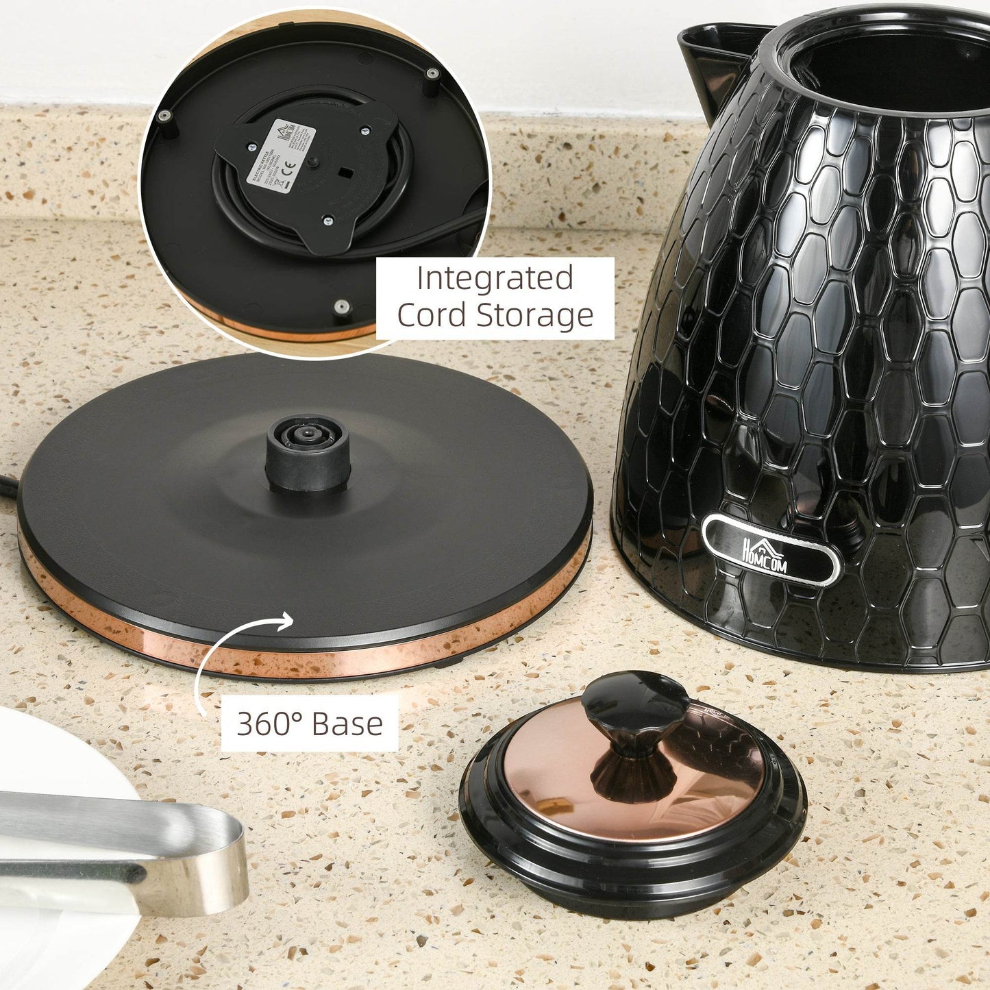 HOMCOM 1.7L Fast Boiling Electric Kettle with Auto Shut-off and Removable Filter – 3000W BPA-Free Black Design - ALL4U RETAILER LTD