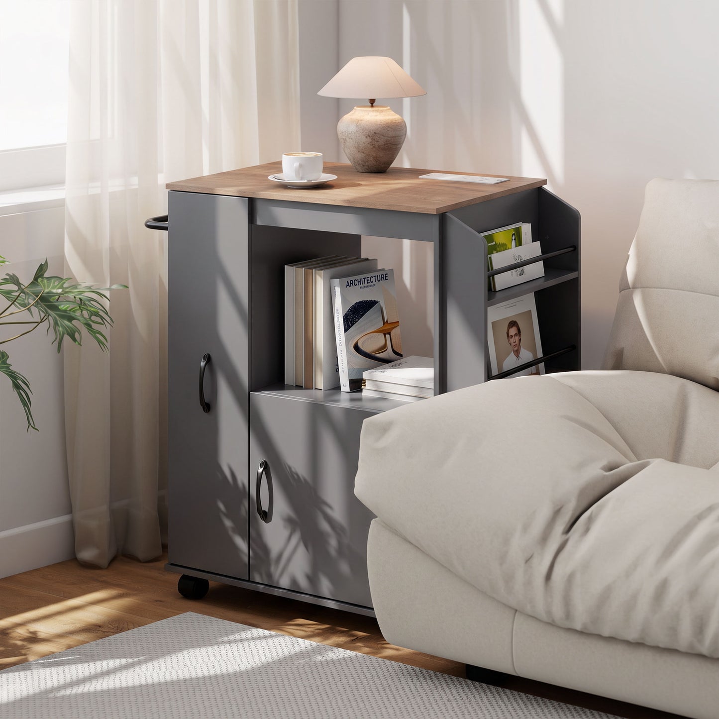 HOMCOM Grey Kitchen Trolley Cart With Power Outlet Drawer