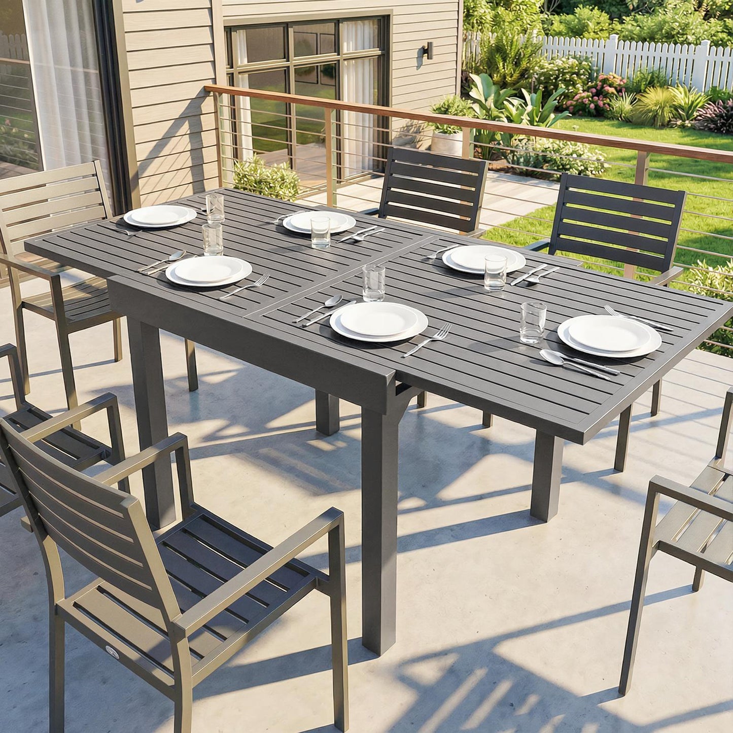 Outsunny Extending Outdoor Garden Table For 4 To 8 People With Slatted Aluminium Top Dark Grey