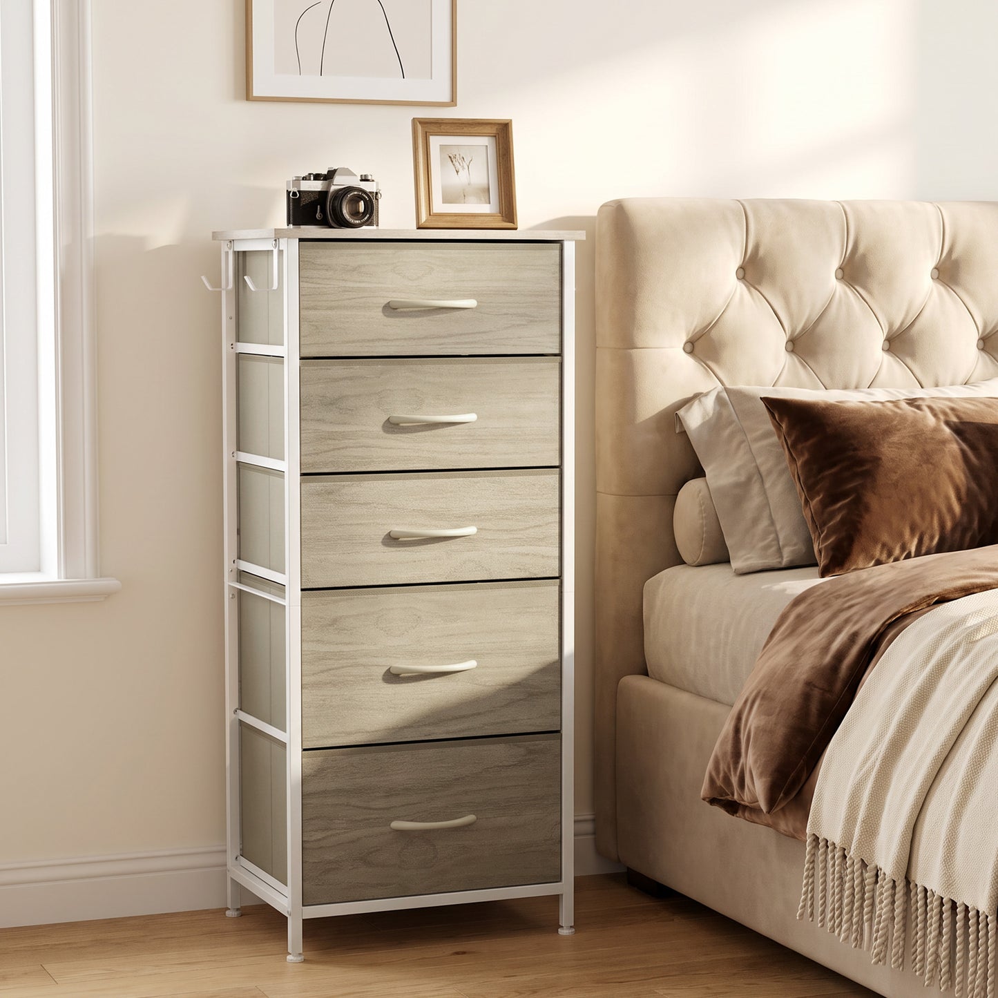 Homcom Chest of Drawers with 5 Fabric Drawers Steel Frame Storage Unit
