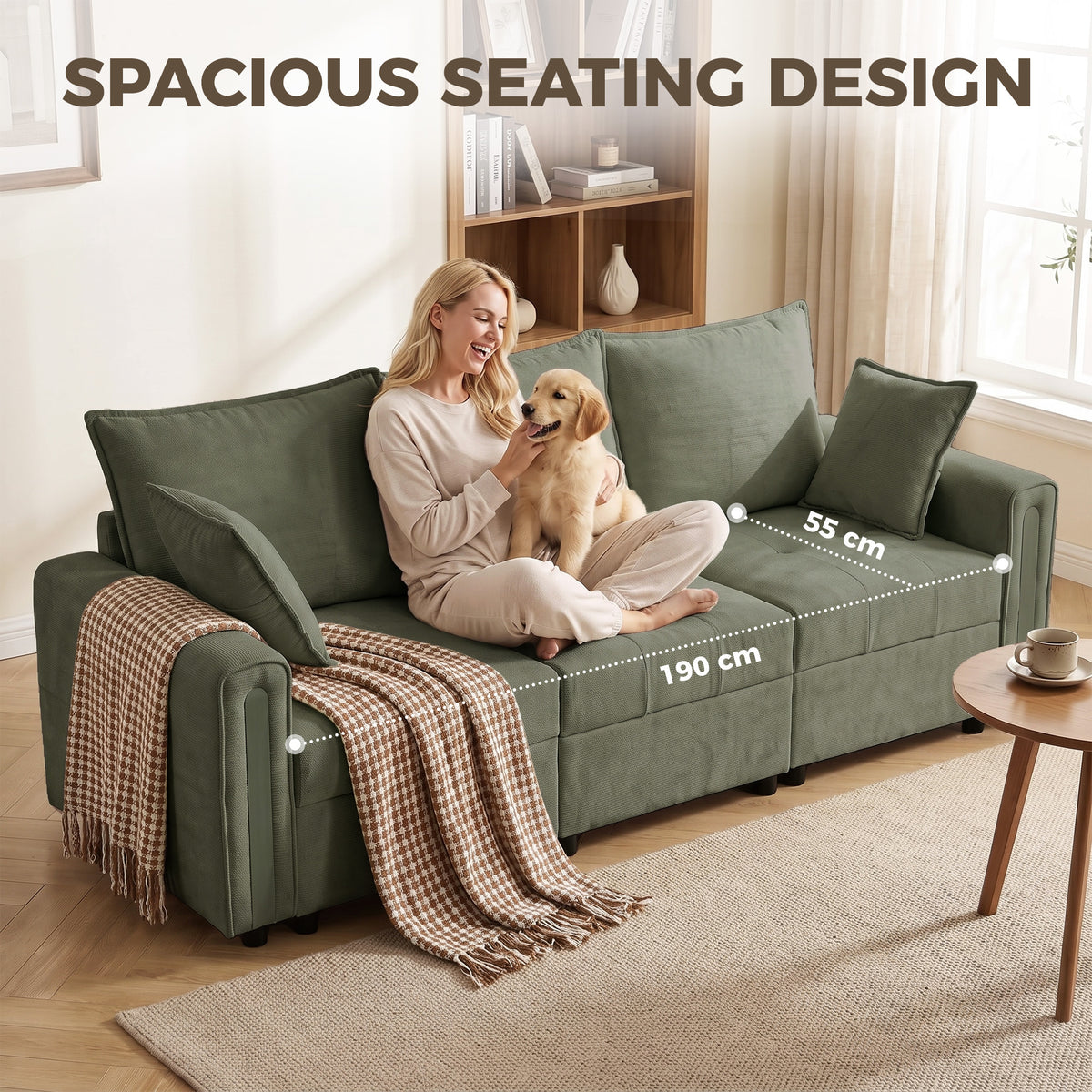 HOMCOM 3 Seater Velvet Sofa with Lift Up Storage Wide Deep Seat 228cm Dark Green