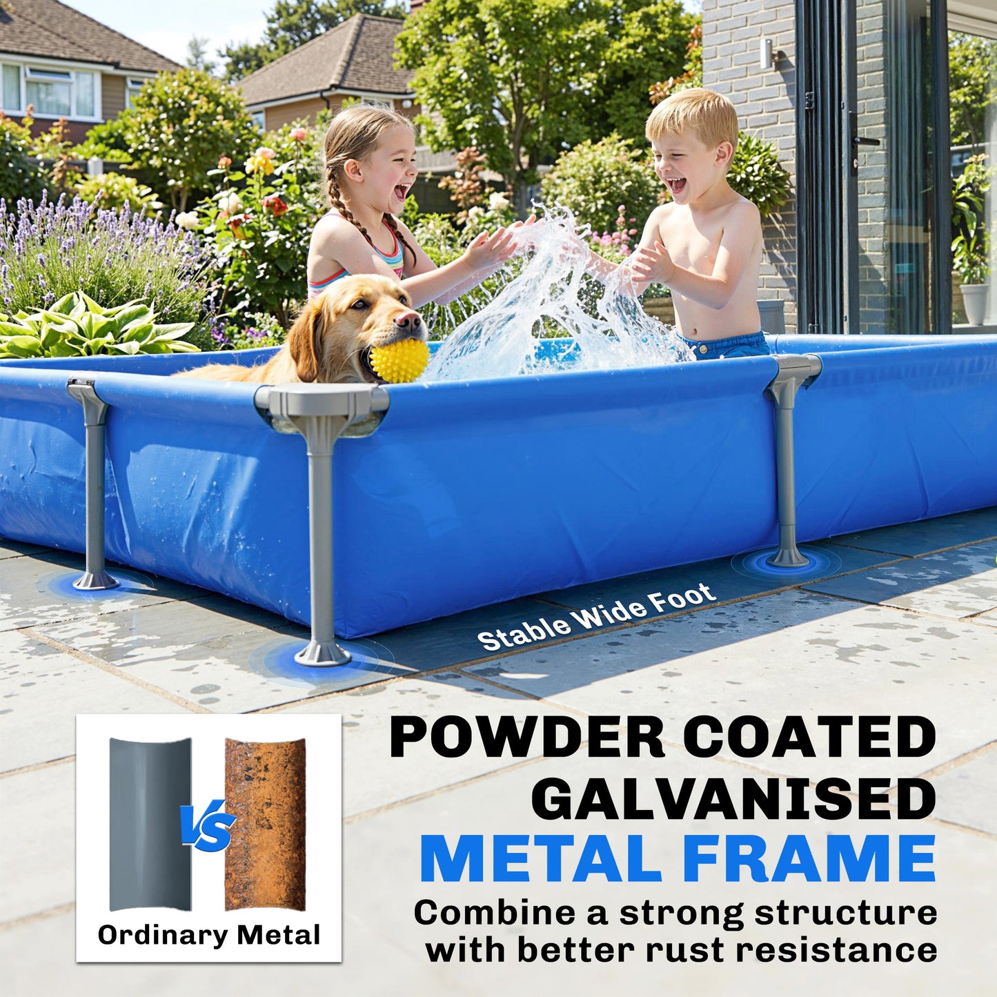 Outsunny Metal Frame Rectangular Above Ground Pool With Repair Patch 229x160x43 Cm Blue