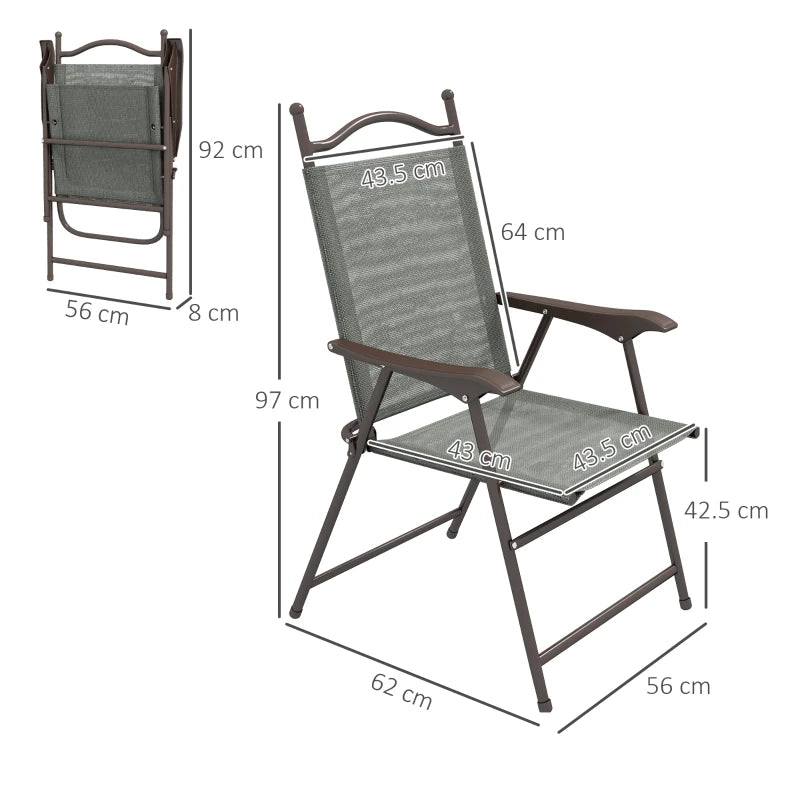 Outsunny Set of 2 Folding Garden Chairs with Fabric Mesh Seats - Dark Grey - ALL4U RETAILER LTD