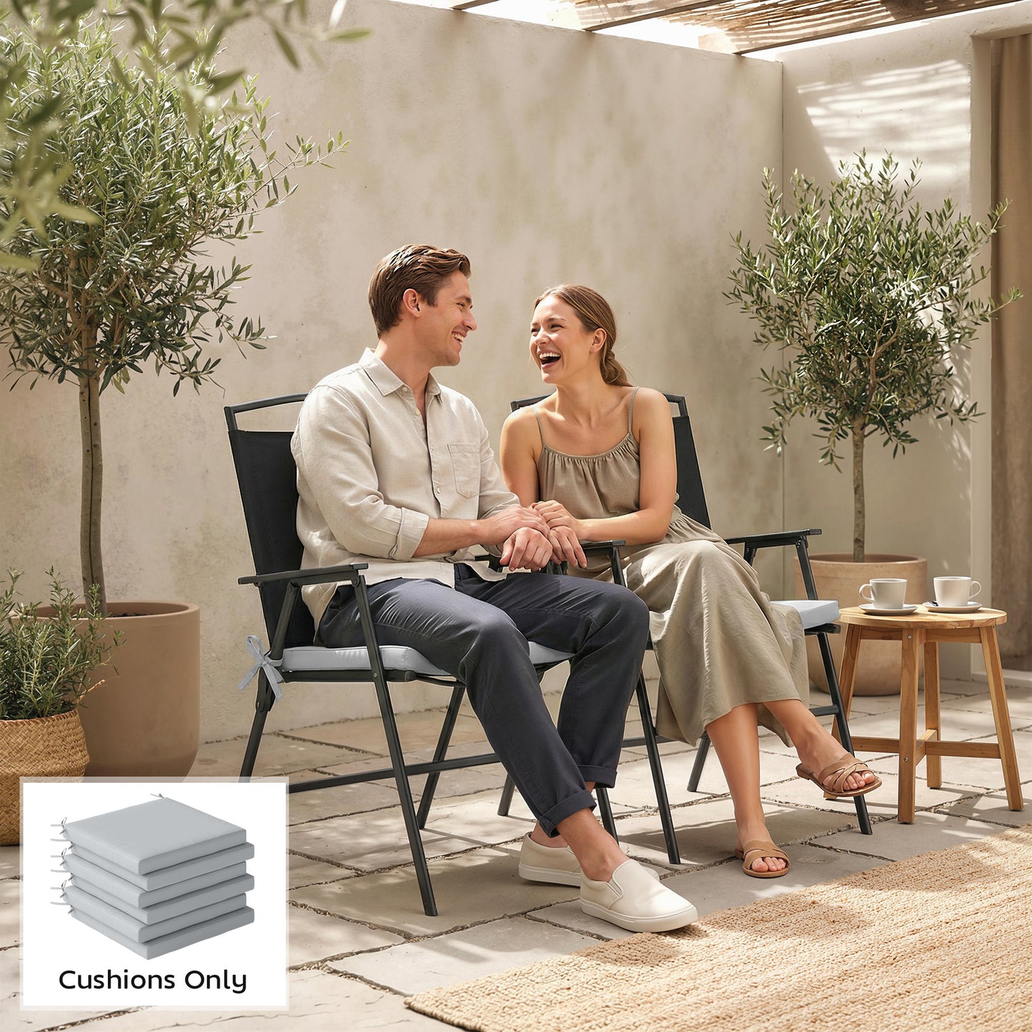 Outsunny 6 Pack Outdoor Seat Cushions With Machine Washable Covers Water Repellent Light Grey