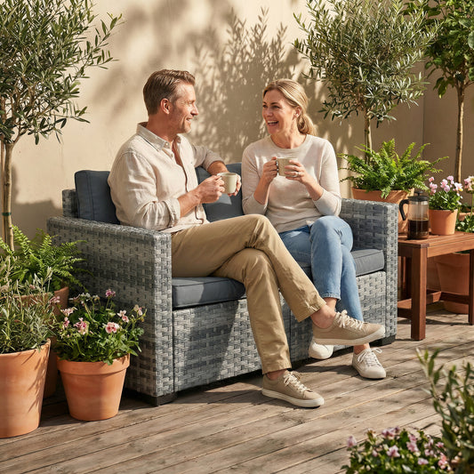 Outsunny 2 Seater Rattan Sofa Outdoor Garden With Deep Seat Cushions And Wide Armrests For Patio Balcony Porch