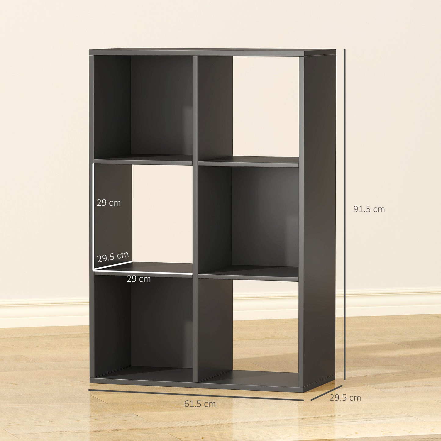 HOMCOM Six Cube Bookshelf Black Durable Particle Board Storage Organizer For Home Office