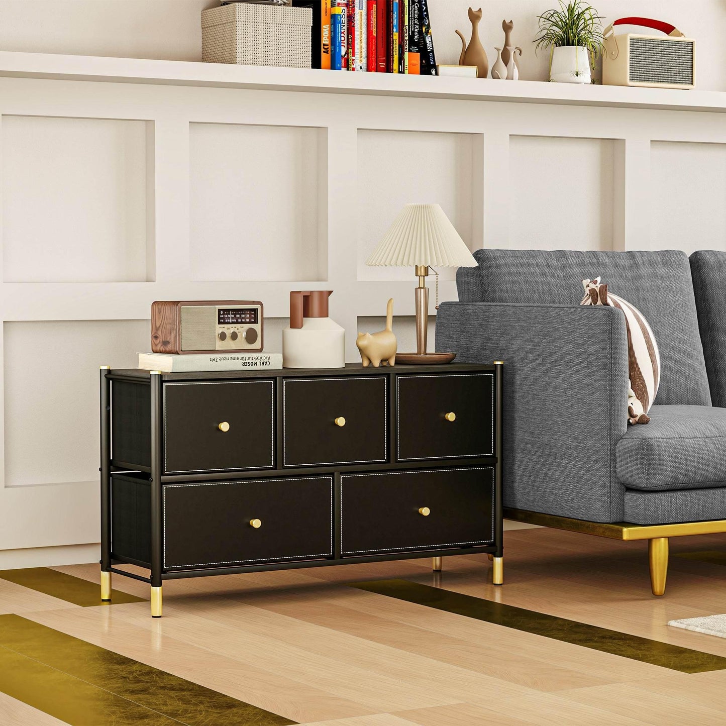 Modern 5-Drawer Fabric Dresser with PU Leather Finish and Steel Frame for Stylish Storage Solutions - ALL4U RETAILER LTD