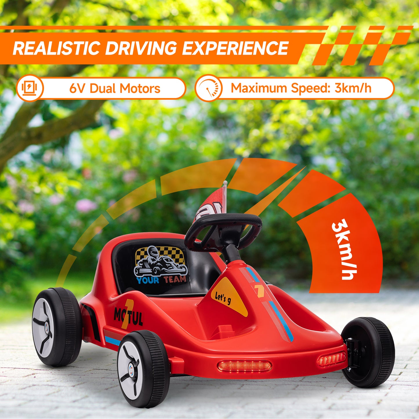 AIYAPLAY Kids Electric Go Kart with Lights, Music & Horn - Safe Fun for Ages 3-5, Red