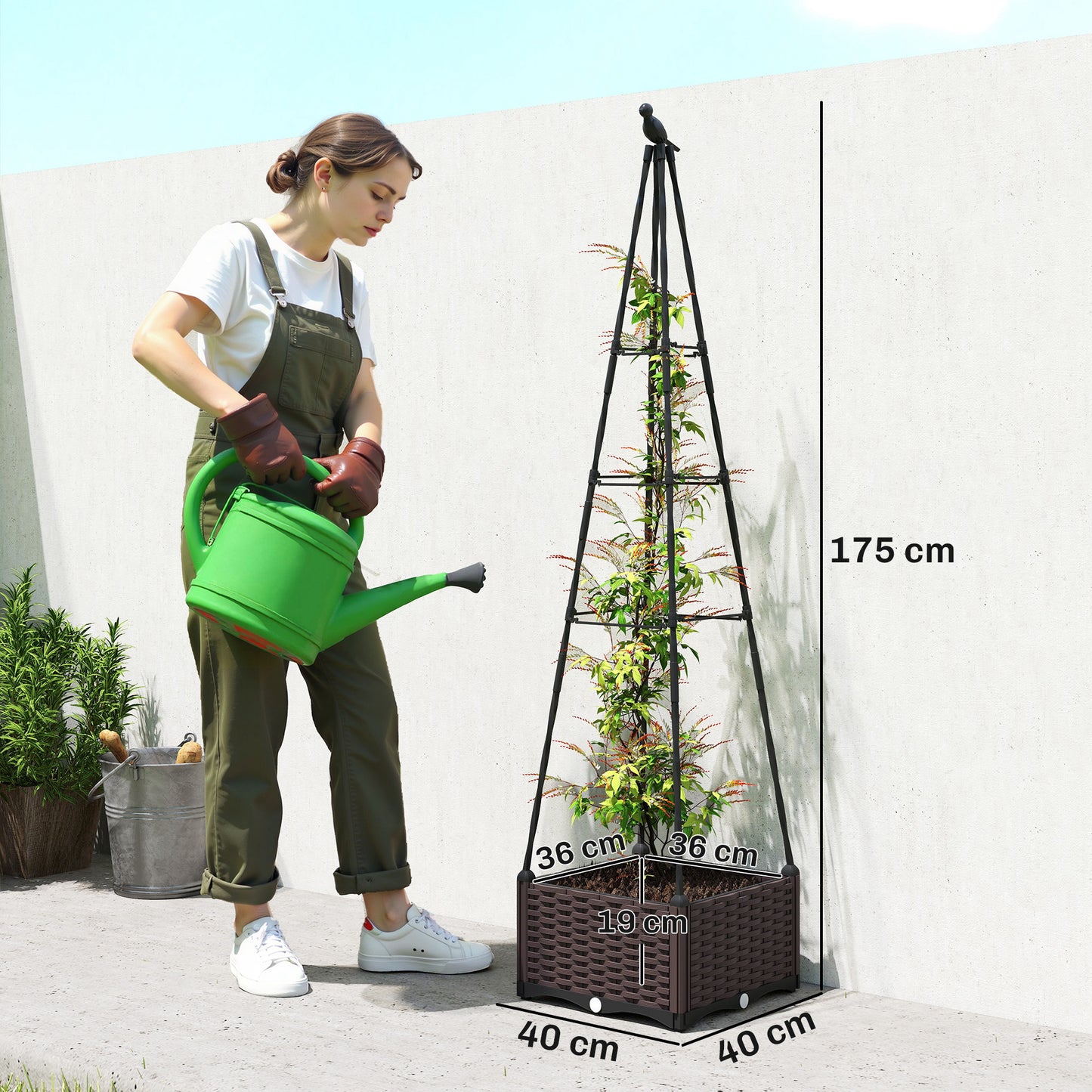 Outsunny Raised Garden Bed With Trellis Self Watering Planter Box Drainage Holes And Plugs