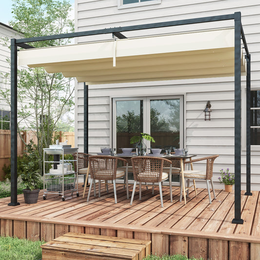 Outsunny 3x2m Metal Pergola With Retractable Roof Garden Gazebo Canopy Shelter For Outdoor Patio Cream White