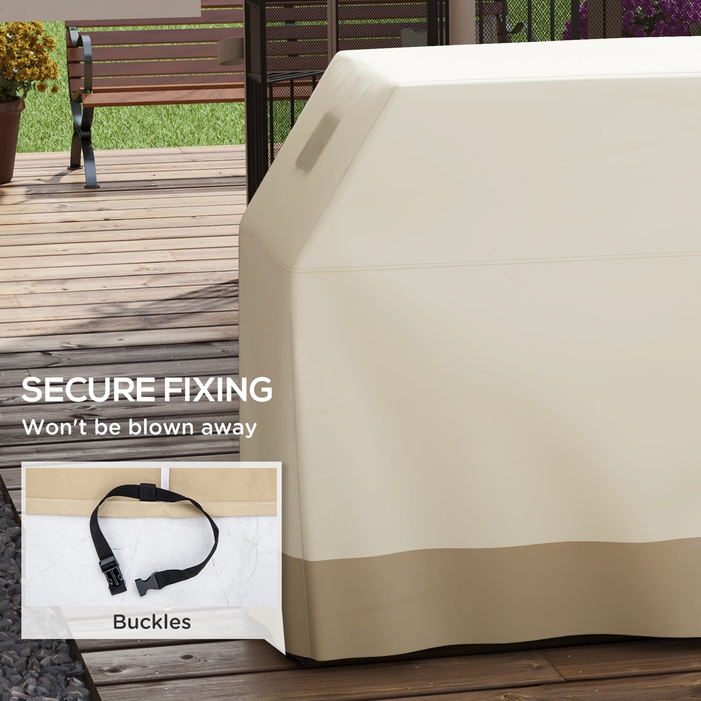 Outsunny 66W x 152Lcm PU Coated Protective Grill Cover Beige Weatherproof UV Resistant BBQ Protector