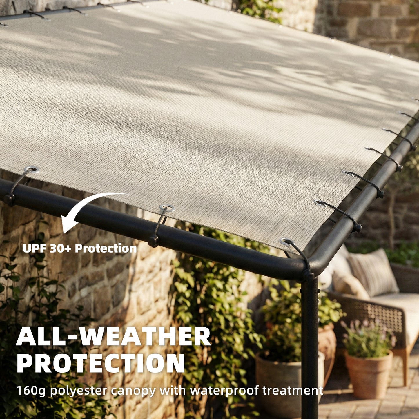 Outsunny 3 X 2 M Lean To Garden Pergola With Metal Frame UPF 30 Protection Sloped Roof Cream