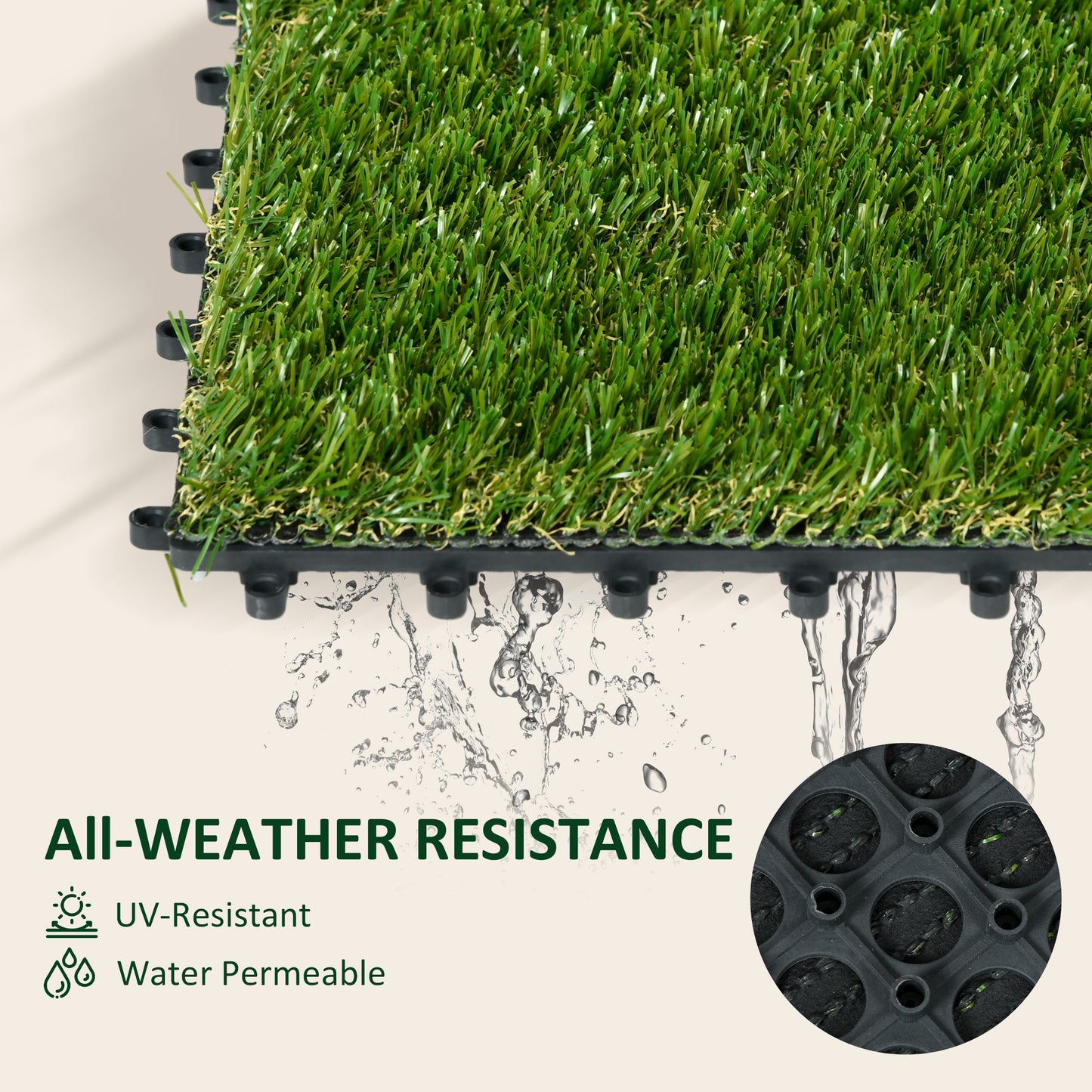 Outsunny 10-Piece Dark Green Artificial Grass Turf Mats - 25mm Pile Height, UV Resistant for Outdoor Use - ALL4U RETAILER LTD