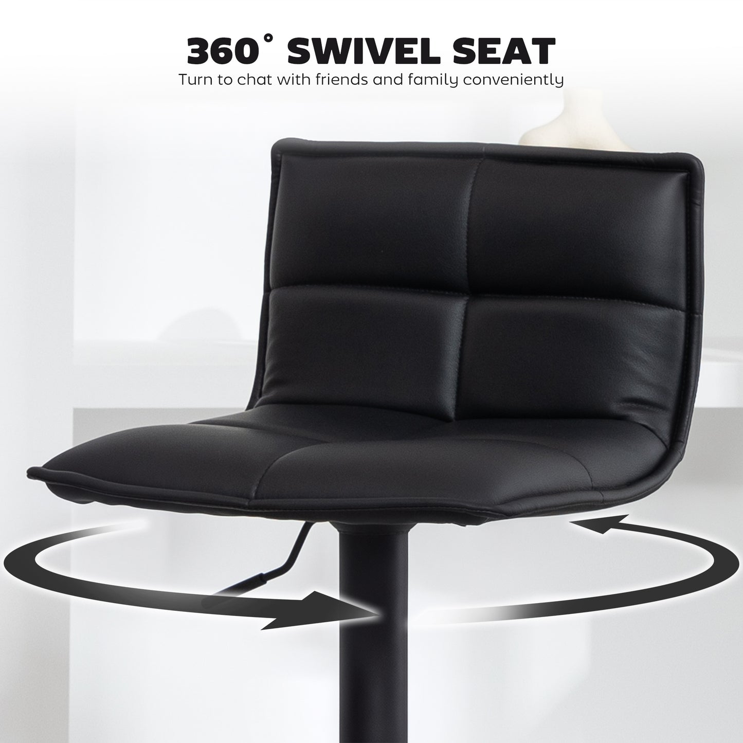 HOMCOM Set Of Two Modern Faux Leather Bar Stools With Gas Lift And 360 Degree Swivel, Adjustable Height 64-85 Cm, Black