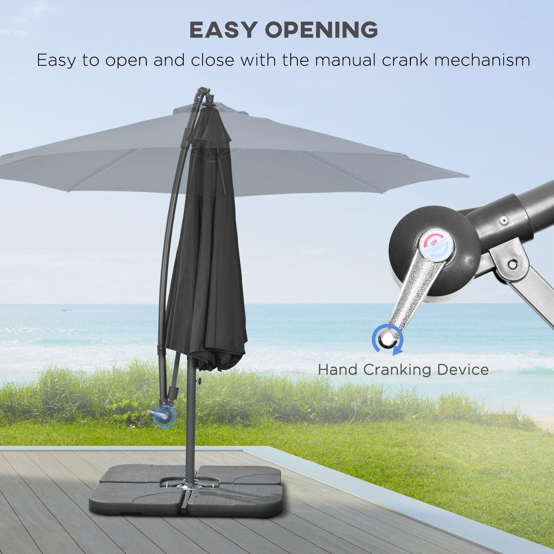 Outsunny 3m Garden Banana Parasol Cantilever Umbrella, Black, with Crank Handle, Cross Base - ALL4U RETAILER LTD