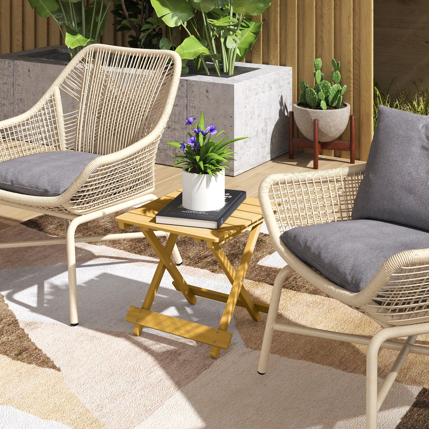 Outsunny Wooden Foldable Outdoor Coffee Table for Garden Or Patio with Slatted Top in Fir Wood