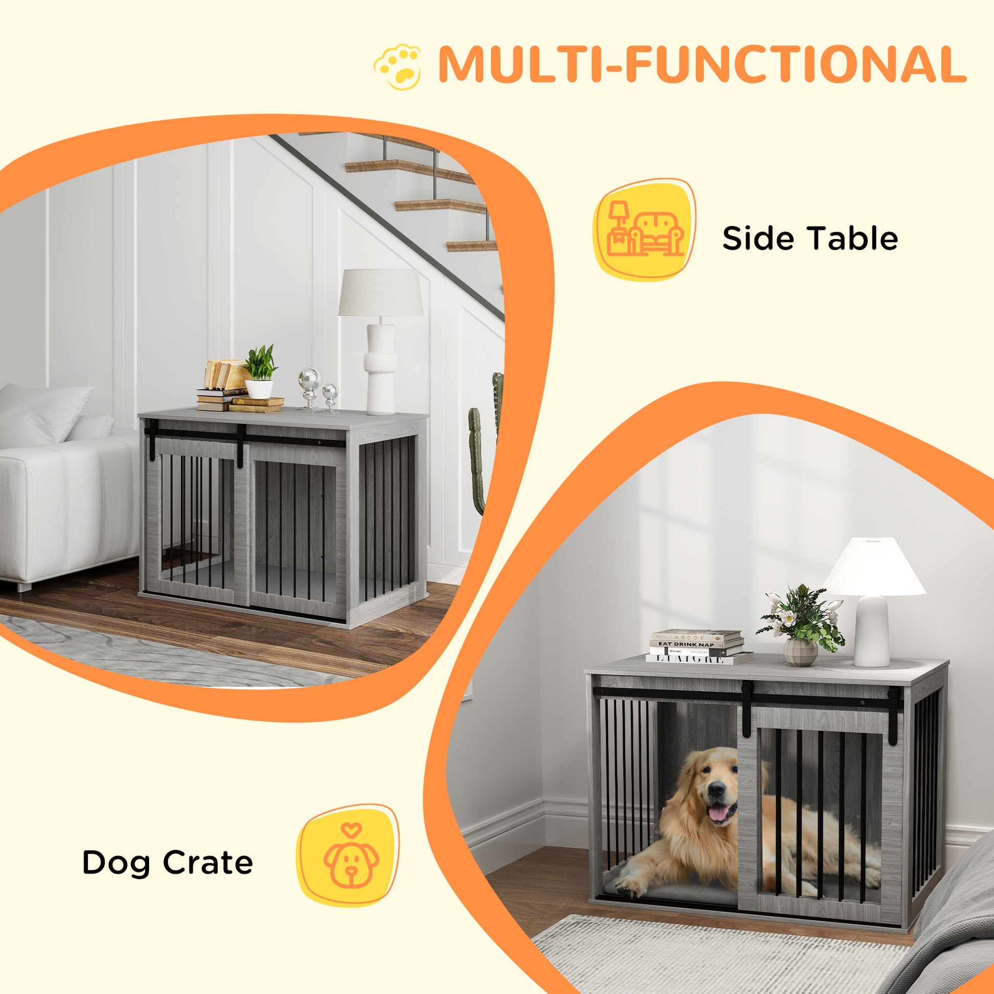 Stylish Grey Dog Crate with Removable Cushion for Large Breeds - PawHut 100cm - ALL4U RETAILER LTD