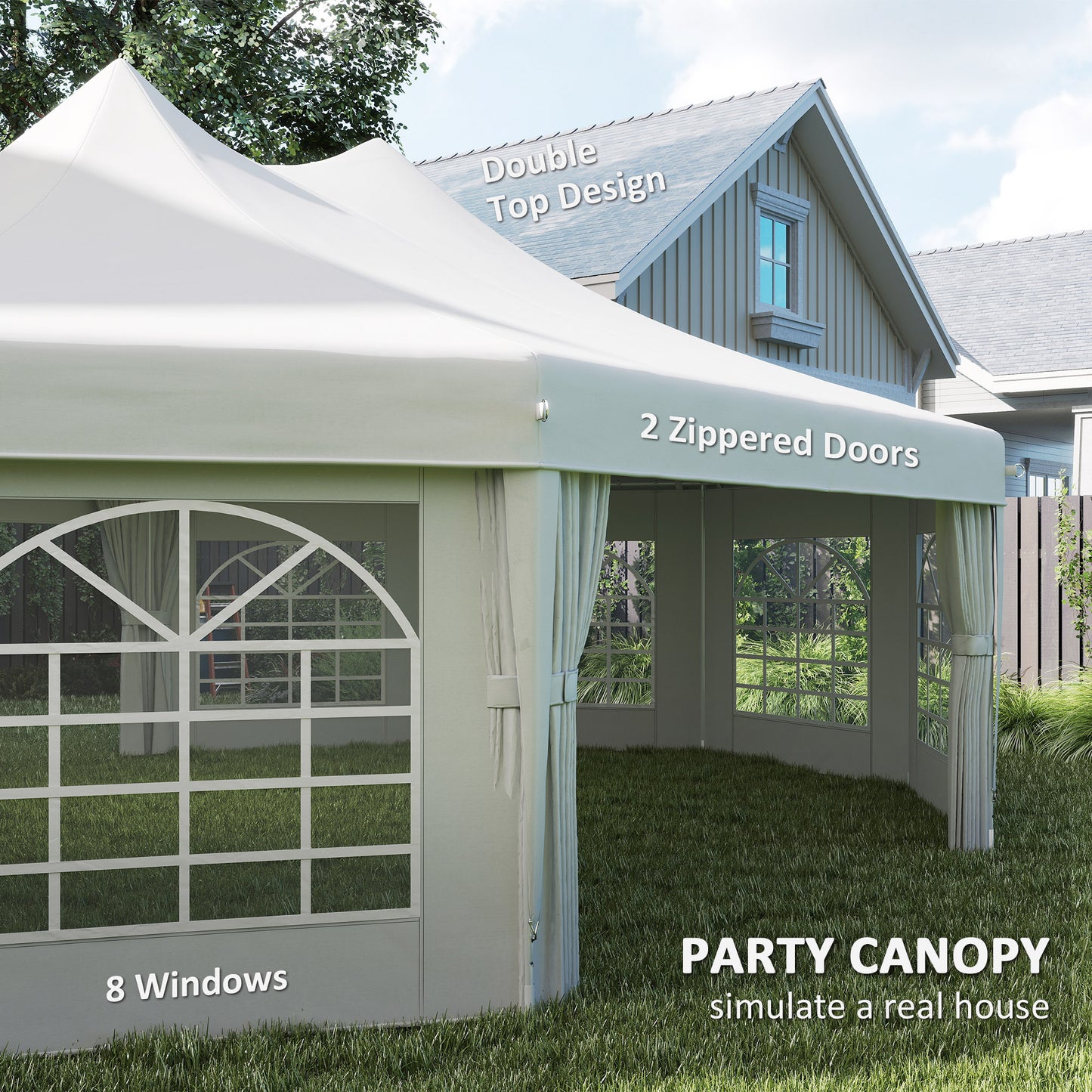 Outsunny 10 Sided Decagonal Garden Gazebo Marquee Party Tent Canopy With Durable Metal Frame 8.9m x 6.5m White