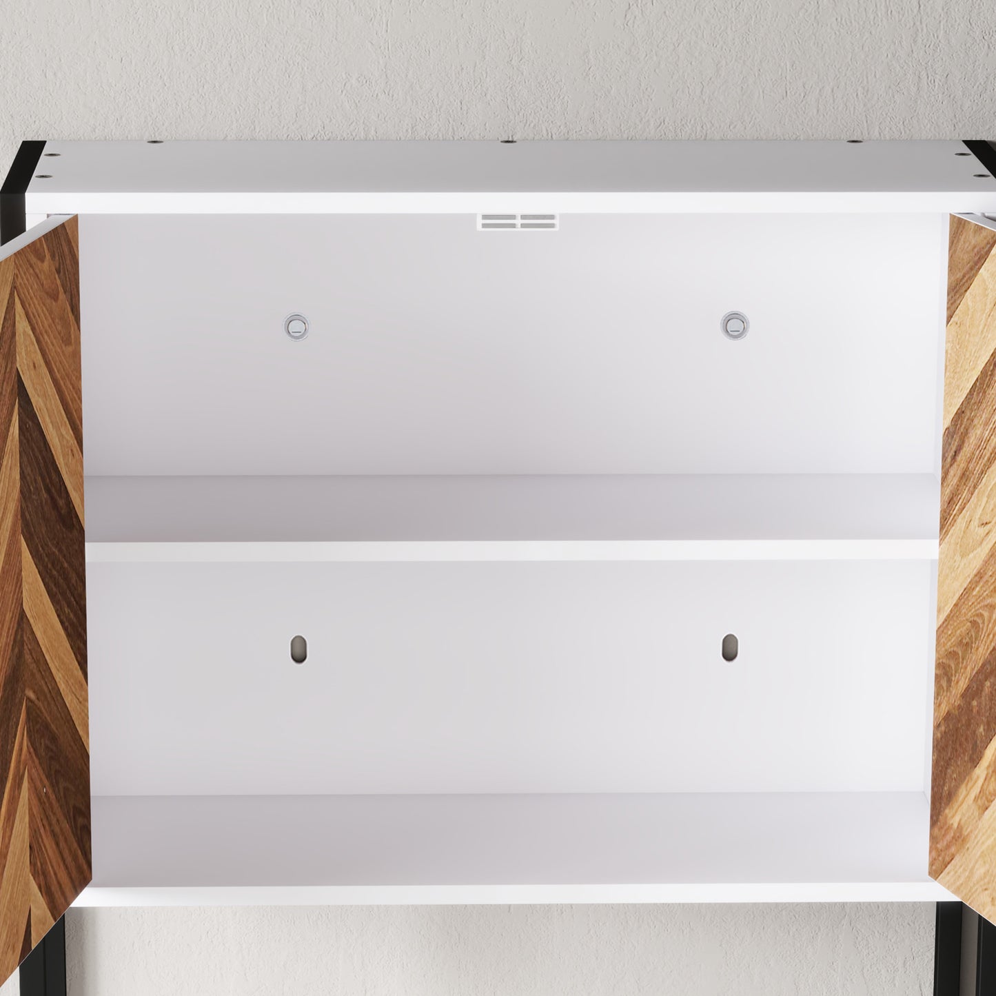 HOMCOM Wall Mounted Bathroom Medicine Cabinet With Two Doors Open Shelf And Adjustable Shelves Walnut Finish