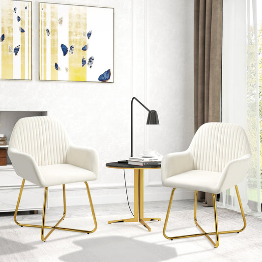 HOMCOM Modern Upholstered Arm Chair Set Of 2 With Metal Base Cream White For Living Room