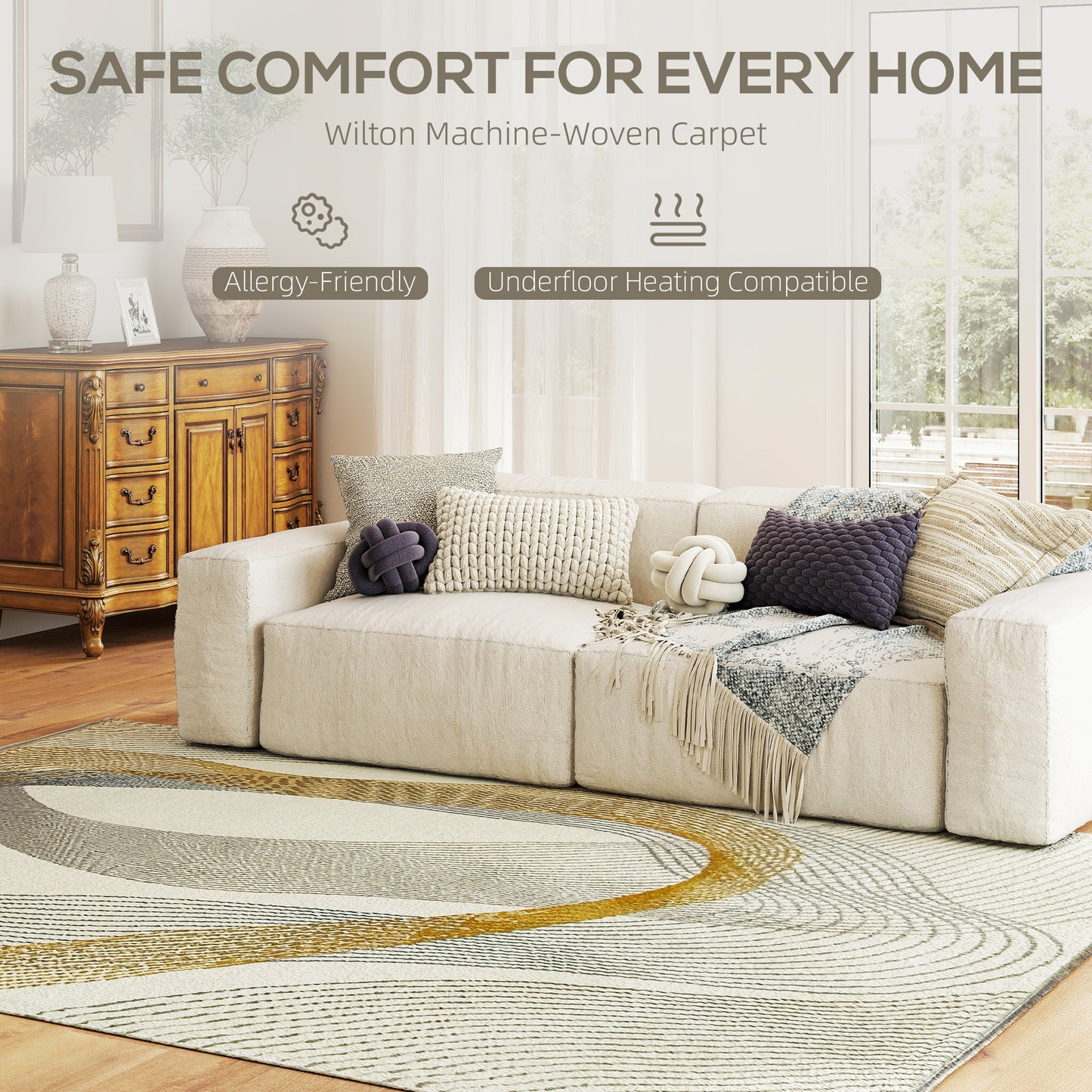 HOMCOM Modern Area Rug 230 x 160 cm Cream White Machine Washable Allergy Friendly Living Room Bedroom Office Carpet