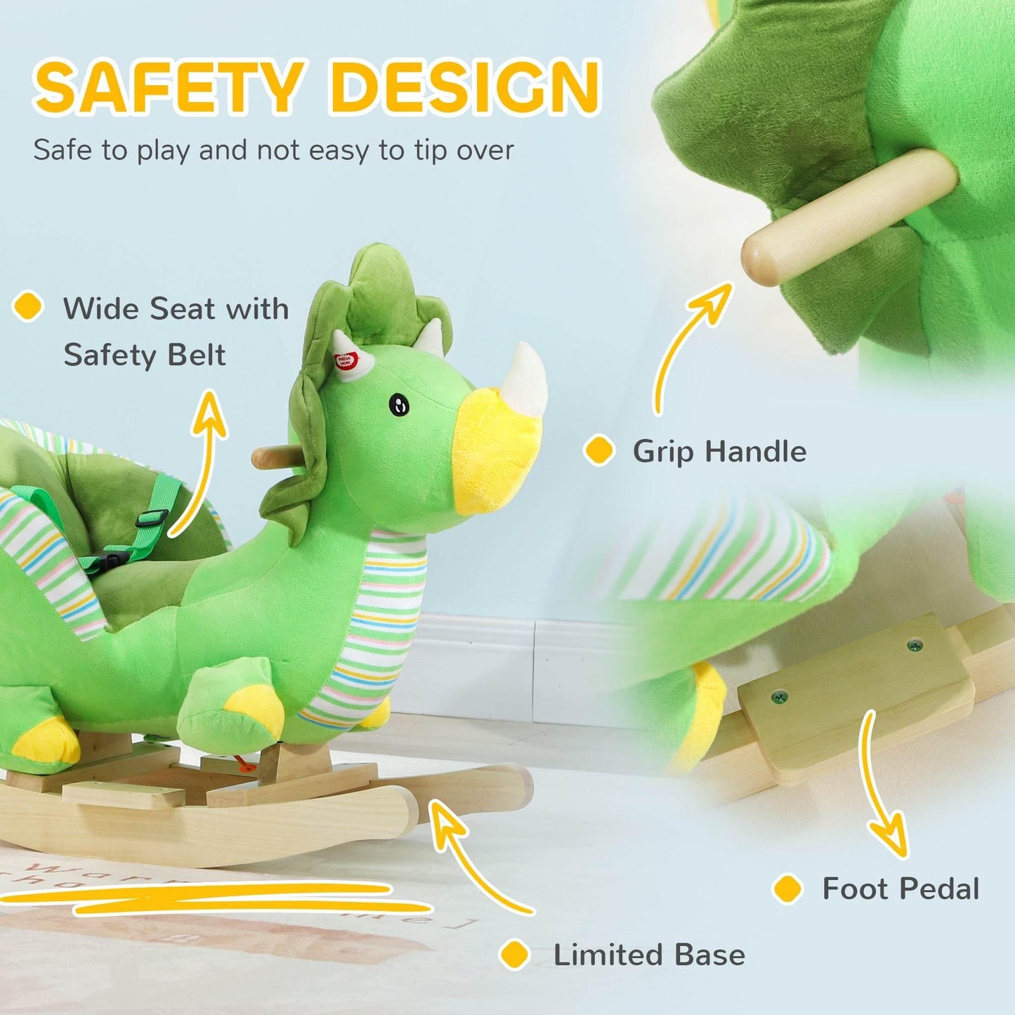 Green Plush Baby Rocking Dinosaur with Sounds and Safety Features for Toddlers 18-36 Months - ALL4U RETAILER LTD