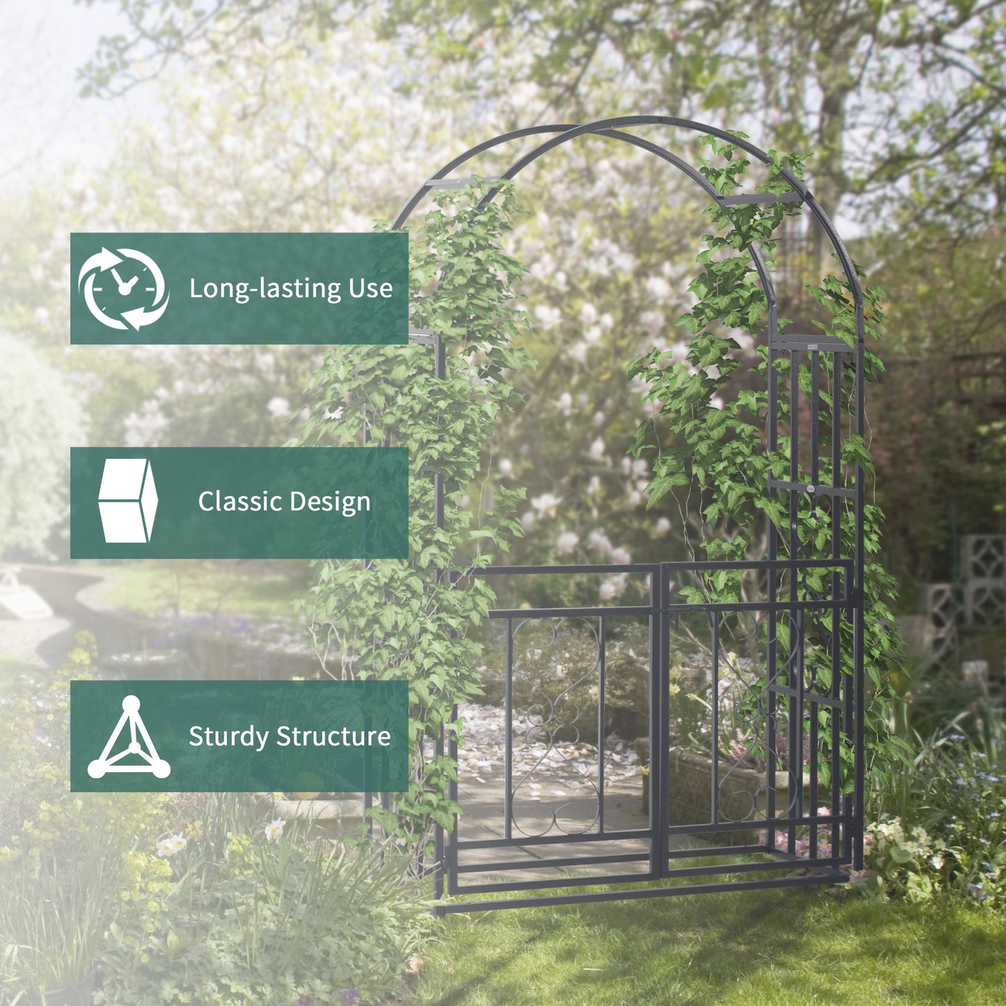 Outsunny Garden Arch With Gates Metal Arbor For Climbing Plants Roses Vines Wedding Arch 114L X 50W X 206H Cm Dark Grey