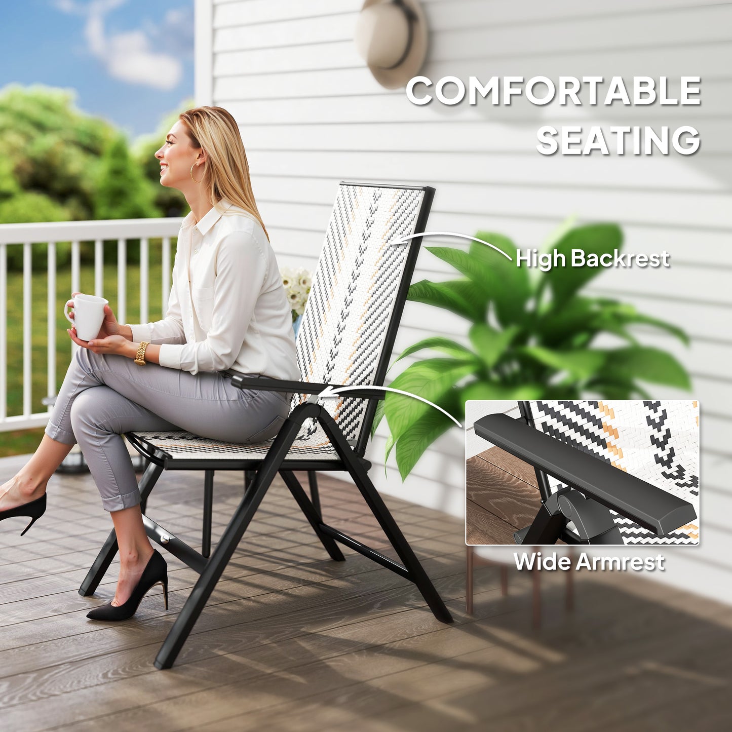 Outsunny Set Of Two Rattan Reclining Garden Chairs Multicolour Folding Adjustable Backrests Patio Lounge