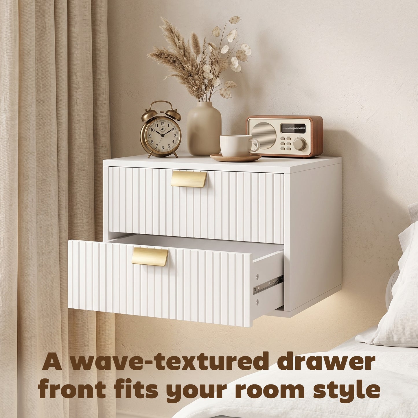 HOMCOM Set Of 2 White Floating Wall Mounted Nightstands With Drawers