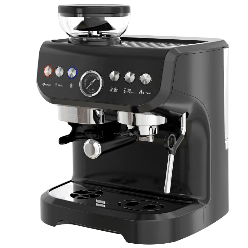 HOMCOM 15 Bar Espresso Coffee Machine with Adjustable Grinder, Steamer, and Accessories - ALL4U RETAILER LTD