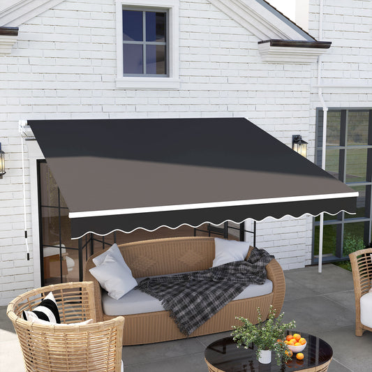 Outsunny 3 x 2.5m Garden Patio Manual Awning With Retractable Canopy Sun Shade Shelter Fittings And Crank Handle Black