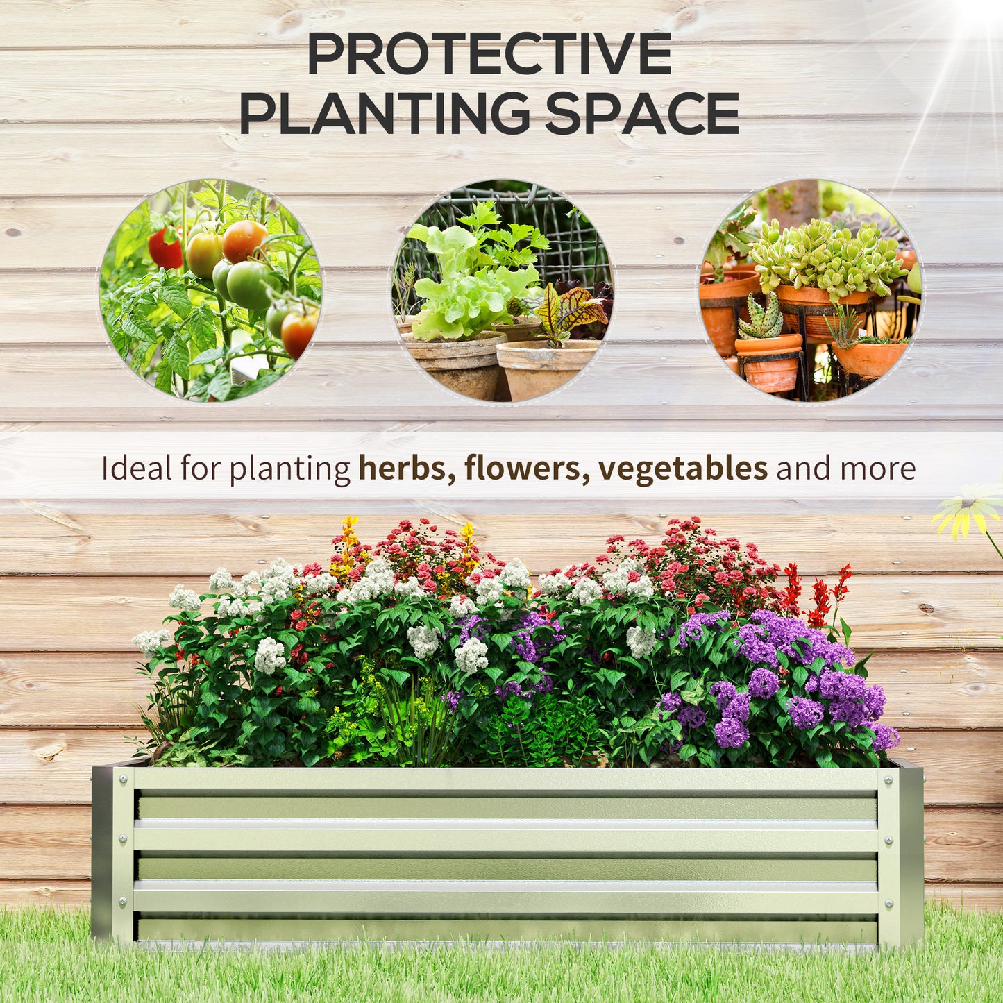 Outsunny Raised Beds for Garden Galvanized Outdoor Planters for Herbs and Vegetables Patio Balcony Backyard Silver