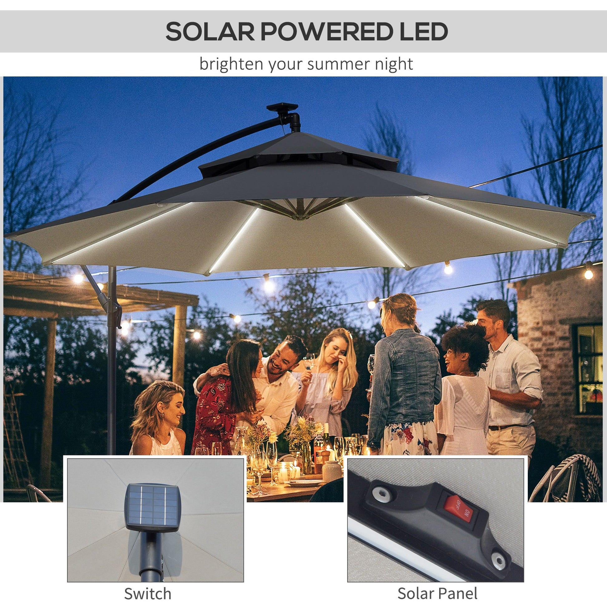 Outsunny 3m Cantilever Umbrella with Double Roof, LED Solar Lights - ALL4U RETAILER LTD