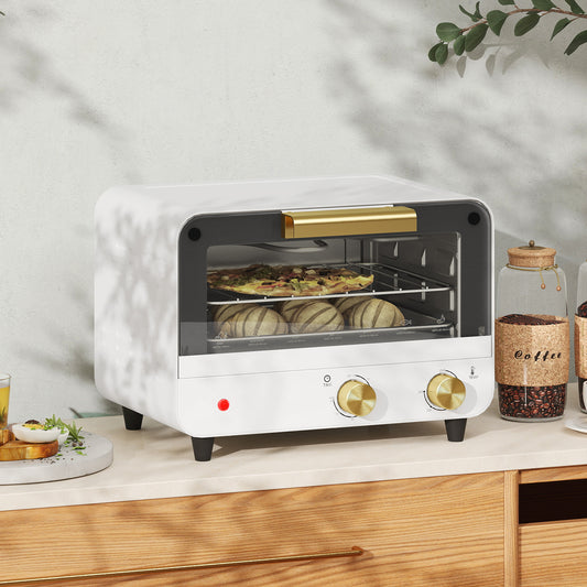 Homcom 12L Multifunction Countertop Toaster Oven With Glass Door 750W Adjustable Temperature And Timer White