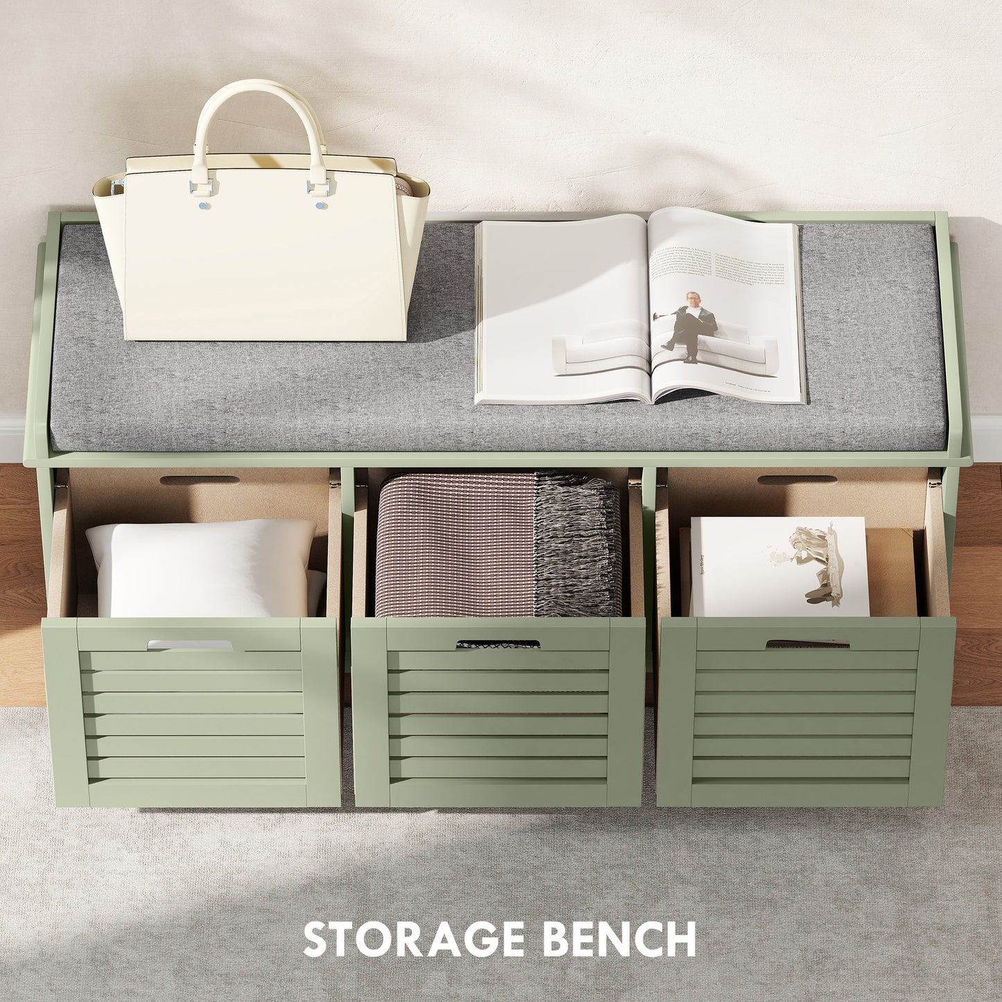 HOMCOM 3 Drawer Shoe Storage Bench With 160kg Capacity And 3 Fully Pull Out Drawers Green
