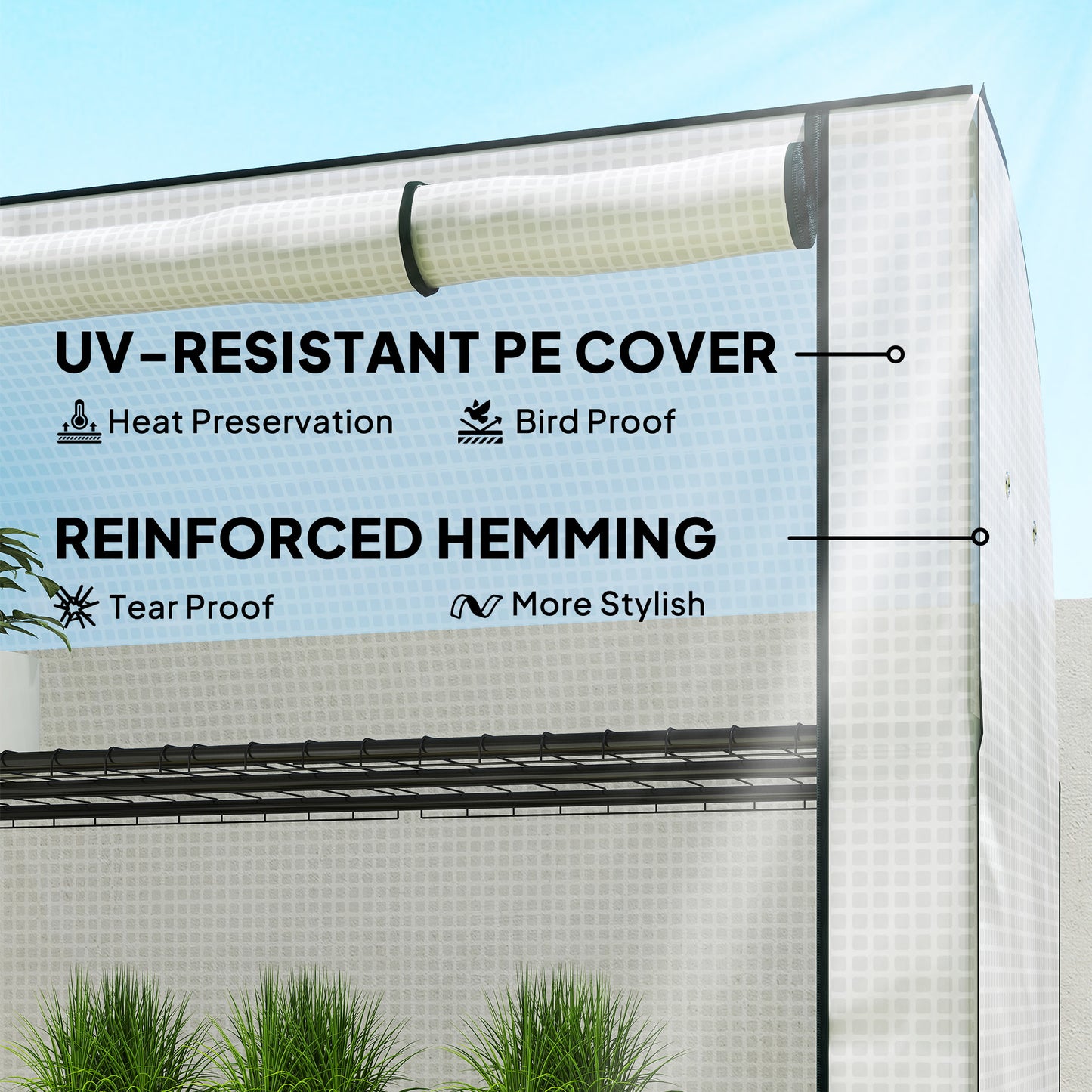 Outsunny Mini Greenhouse With Reinforced PE Cover Portable Indoor Outdoor With Roll Up Door 170x120x50 cm White