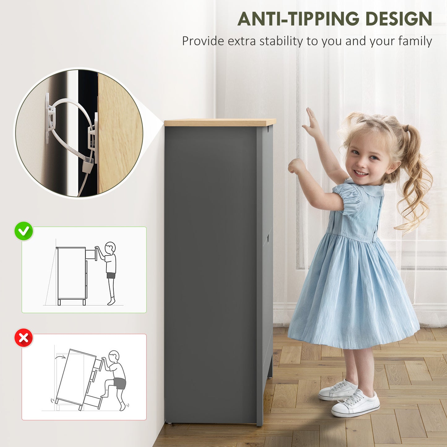 HOMCOM Slim Shoe Cabinet Narrow Shoe Cupboard With 2 Flip Drawers Adjustable Shelves For 12 Pairs Of Shoes Light Grey