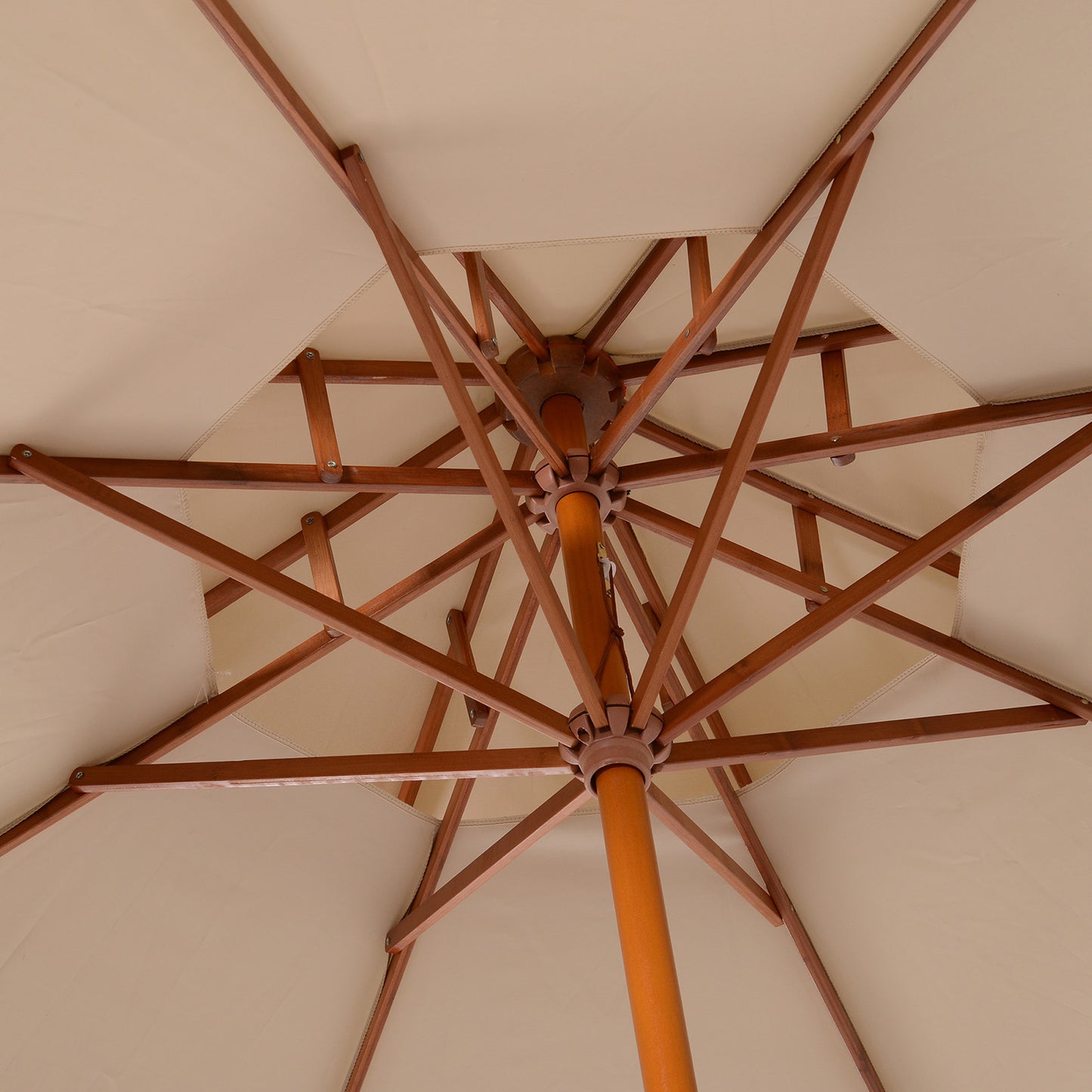 Outsunny 2.7m Wooden Parasol With Two Tier Canopy For Garden Outdoor Shade Beige