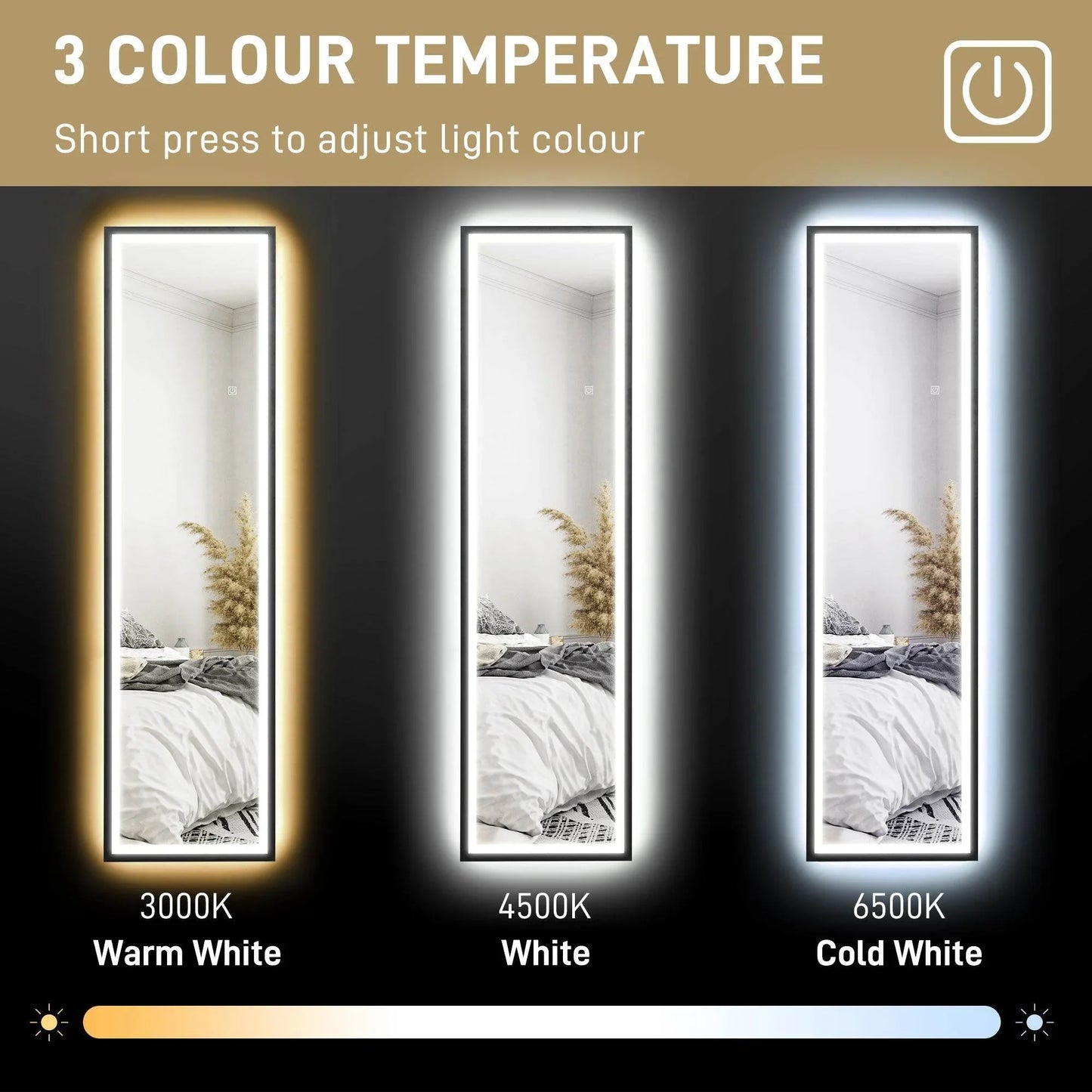 HOMCOM 150 x 40cm Adjustable LED Floor Length Mirror - Black - ALL4U RETAILER LTD