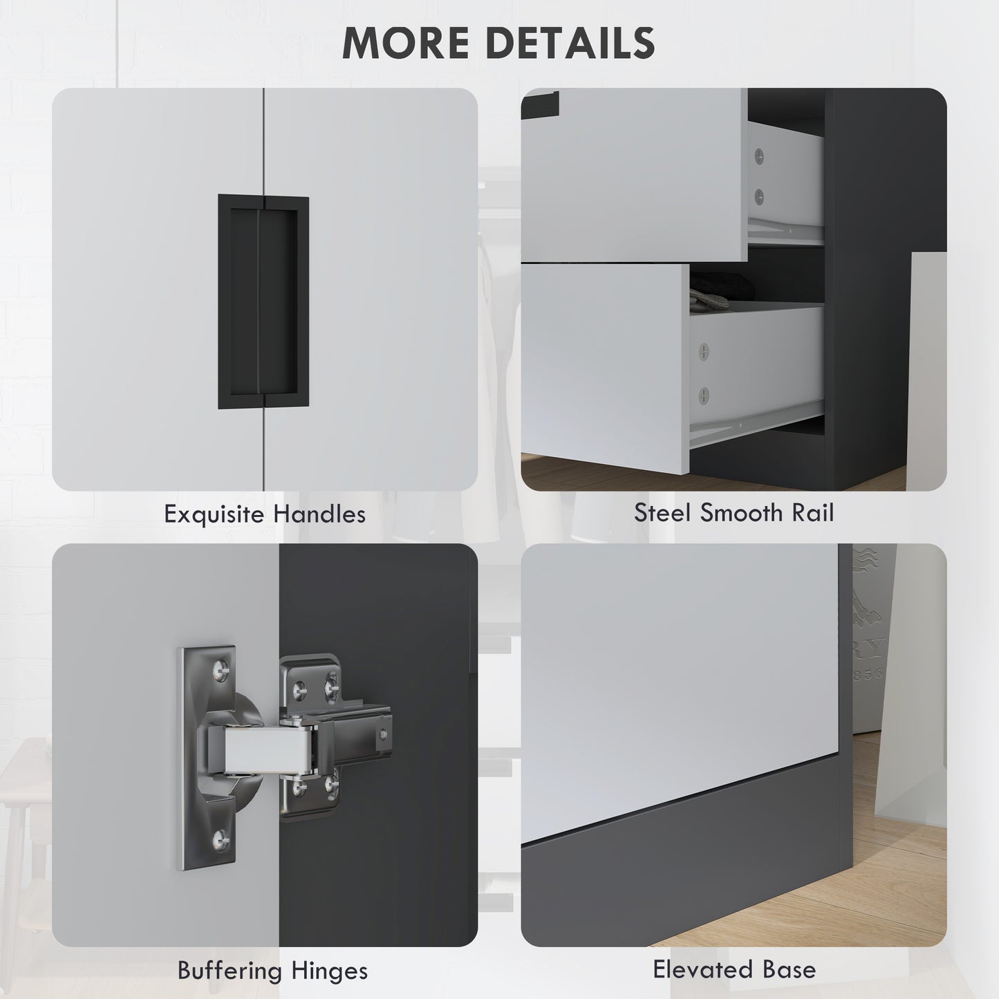 HOMCOM Modern Clothes Storage Cupboard Unit With Hanging Rod 2 Doors And 3 Drawers Grey Wardrobe